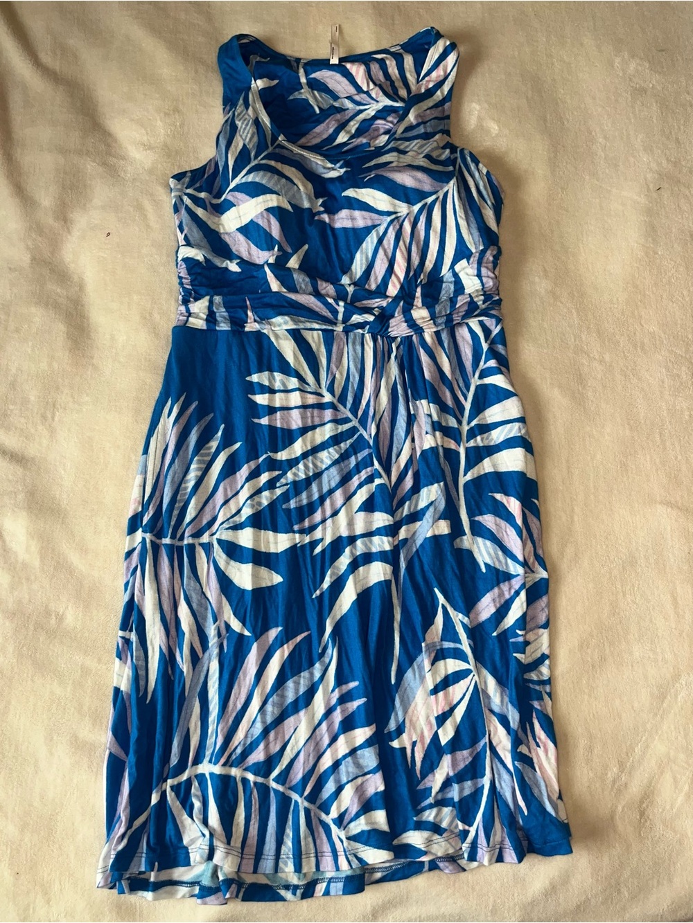 SOMA Blue Tropical Print Sleeveless Dress with Built In Bra Comfort Large